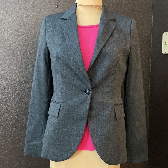 ZARA Basic black fine herringbone button front blazer suit jacket - Picture 1 of 7